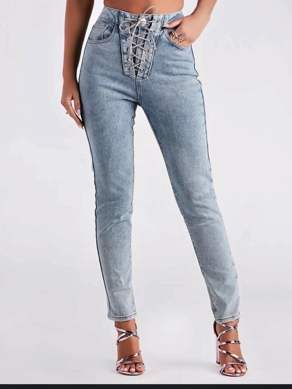 Pacsun Super Skinny Lace-Up Skinny Jeans in Blue Size 2828